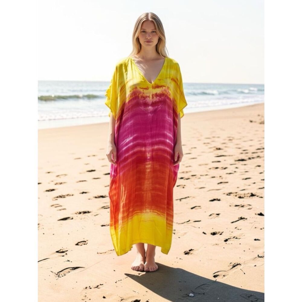 Young Fabulous & Brooke Orange Yellow Tie Dye Beach cover up Dress NWOT - Picture 1 of 7